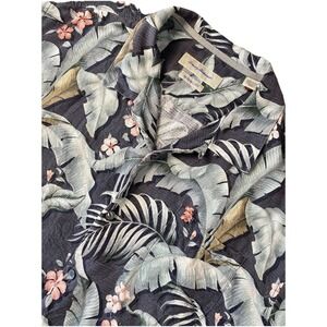 Tommy Bahama Mens 2XL 100% Silk Floral/Palm Trees AOP Camp Hawaiian Shirt Resort
